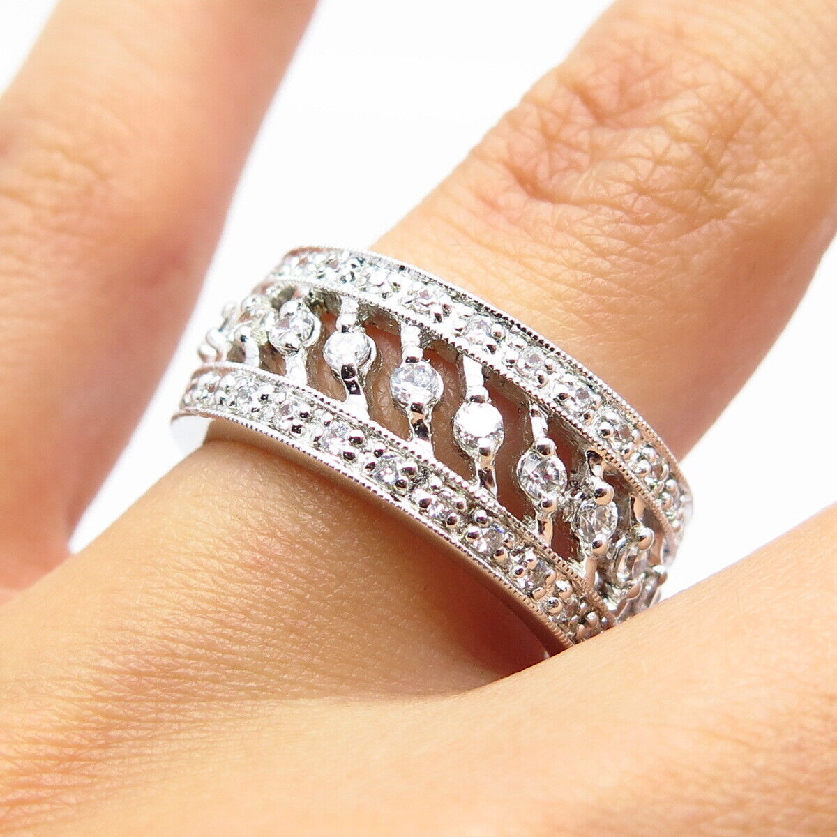 925 Sterling Silver Pave C Z Ring Size 7.5