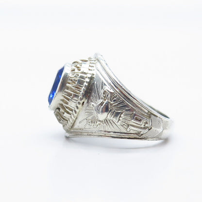 925 Sterling Silver Vintage Lab-Created Sapphire School Ring Size 9