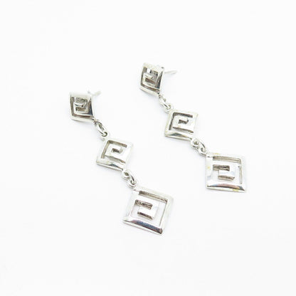 925 Sterling Silver Vintage Maze Dangling Earrings