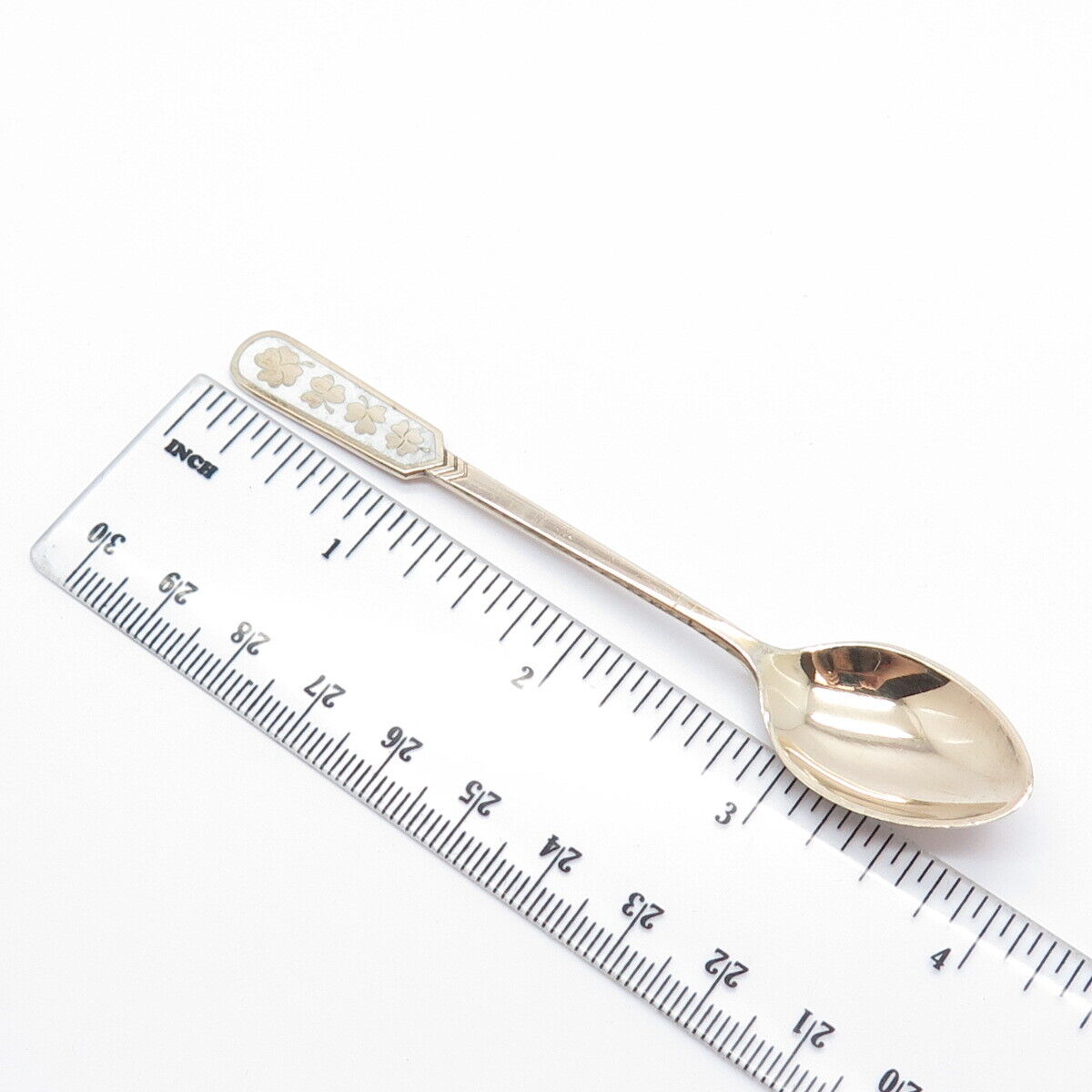 925 Sterling Silver Rose Gold Plated Vintage Egon Lauridsen Enamel Clover Spoon