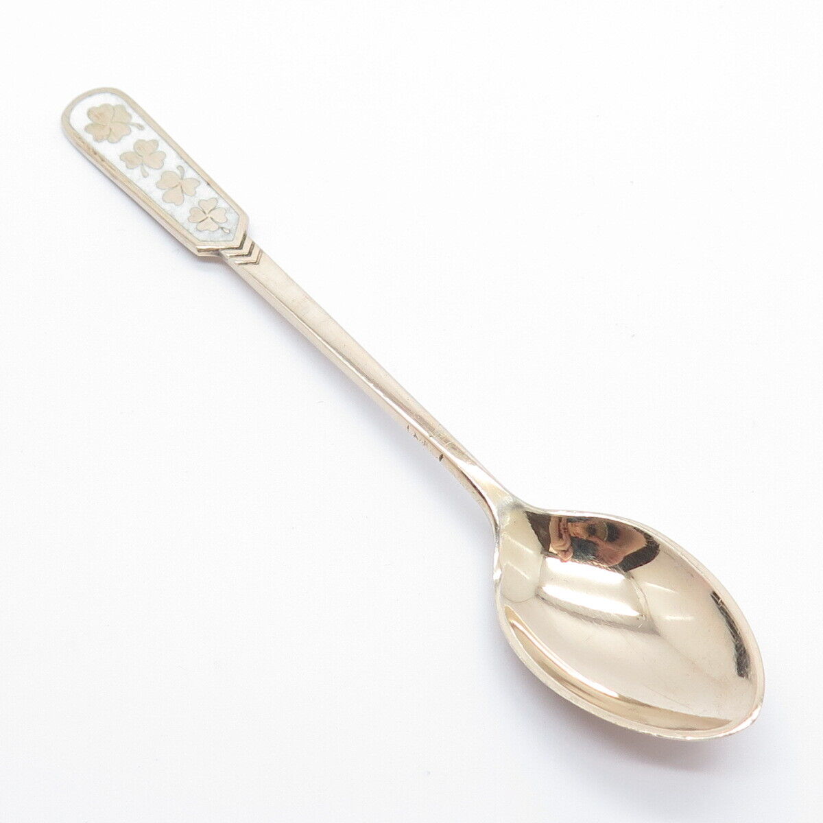 925 Sterling Silver Rose Gold Plated Vintage Egon Lauridsen Enamel Clover Spoon