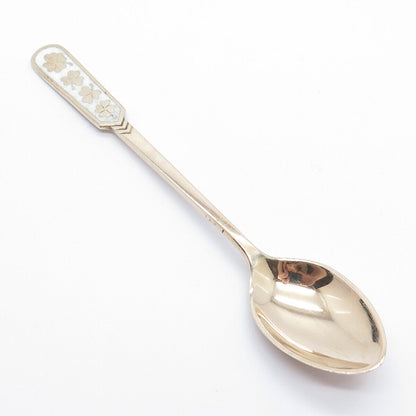 925 Sterling Silver Rose Gold Plated Vintage Egon Lauridsen Enamel Clover Spoon
