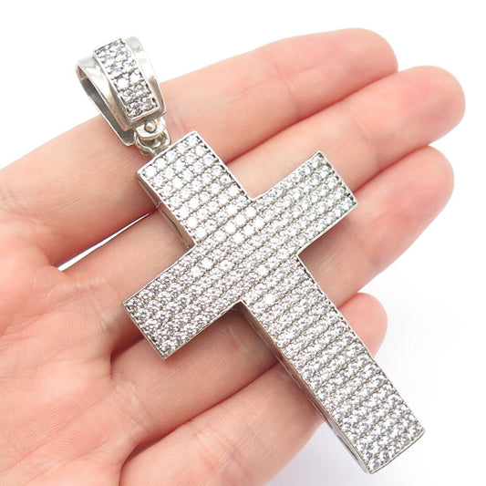 925 Sterling Silver Vintage Pave C Z Cross Large Pendant