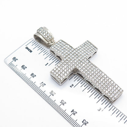 925 Sterling Silver Vintage Pave C Z Cross Large Pendant