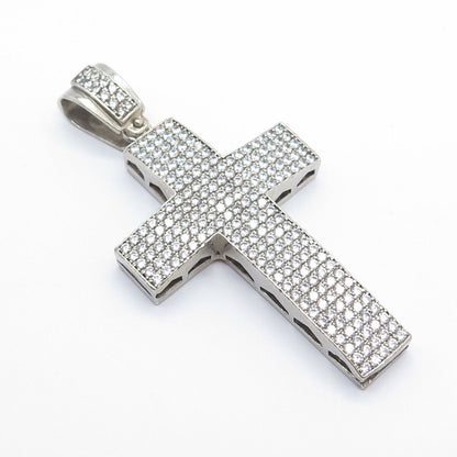 925 Sterling Silver Vintage Pave C Z Cross Large Pendant