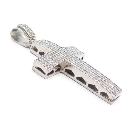 925 Sterling Silver Vintage Pave C Z Cross Large Pendant