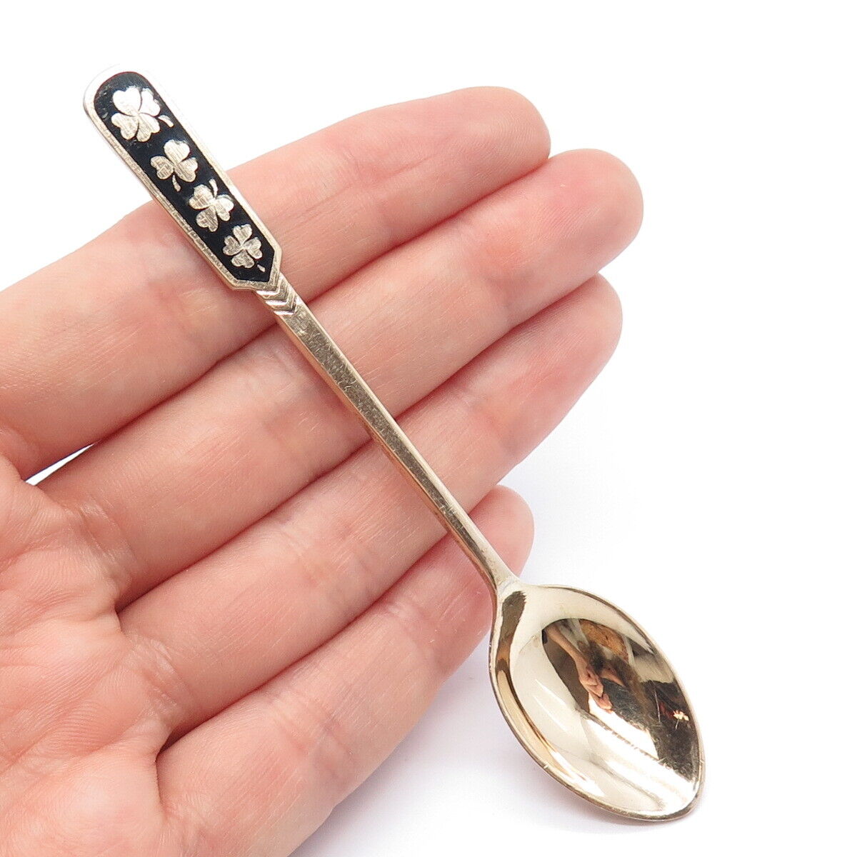 925 Sterling Silver Rose Gold Plated Vintage Egon Lauridsen Enamel Clover Spoon