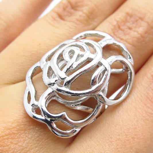 925 Sterling Silver Vintage Ornate Statement Ring Size 8