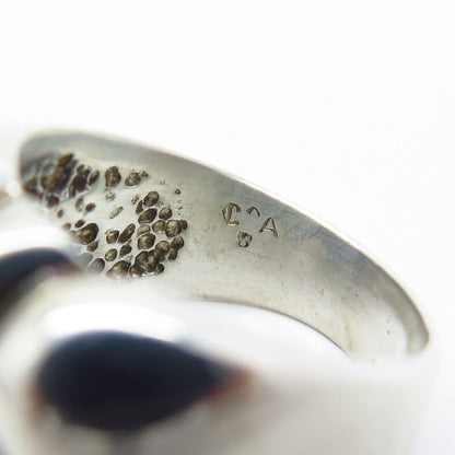 925 Sterling Silver / 14K Gold Vintage Ribbed Wide Ring Size 8.5