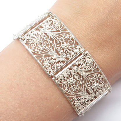 925 Sterling Silver Vintage Ornate Panel Link Bracelet 7.25"