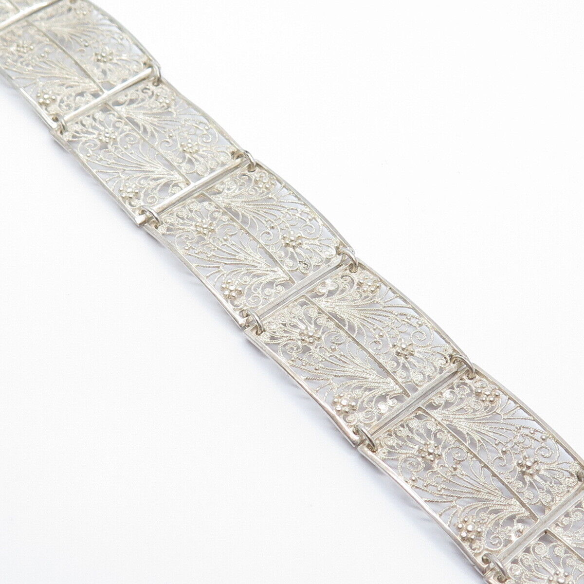 925 Sterling Silver Vintage Ornate Panel Link Bracelet 7.25"