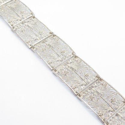 925 Sterling Silver Vintage Ornate Panel Link Bracelet 7.25"