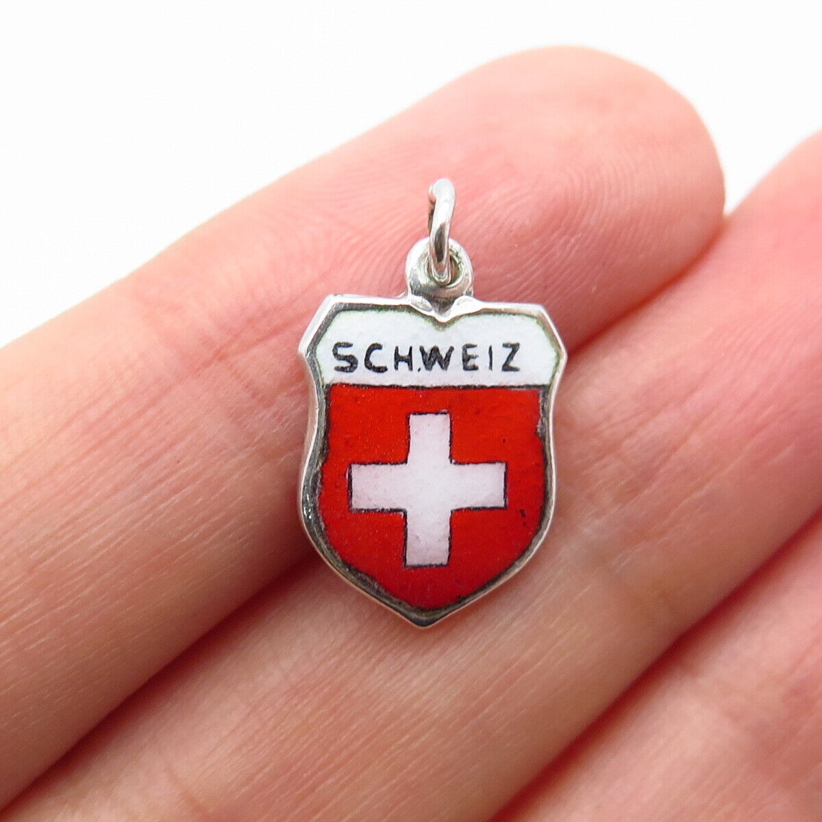 800 Silver Vintage Reu Enamel " Schweiz " Coat of Arms Charm Pendant