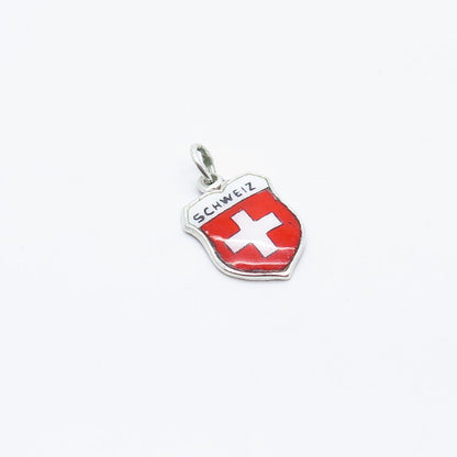 800 Silver Vintage Reu Enamel " Schweiz " Coat of Arms Charm Pendant