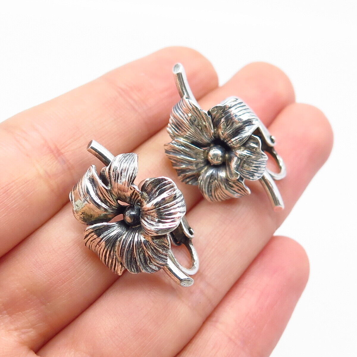 925 Sterling Silver Vintage Danecraft Floral Screw Back Earrings