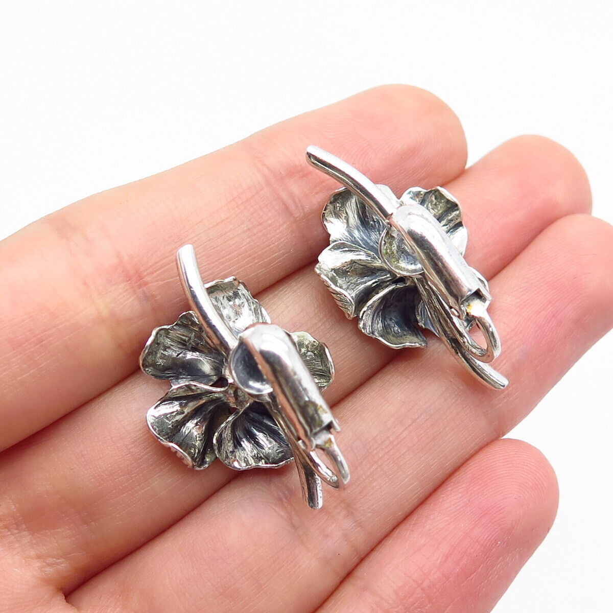 925 Sterling Silver Vintage Danecraft Floral Screw Back Earrings