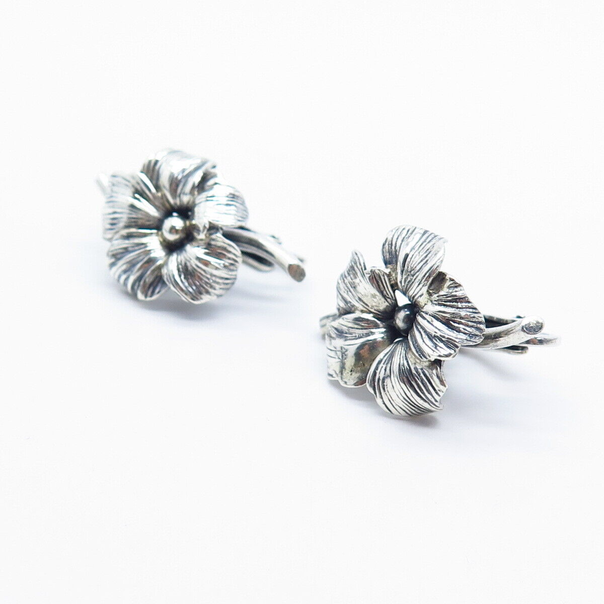 925 Sterling Silver Vintage Danecraft Floral Screw Back Earrings