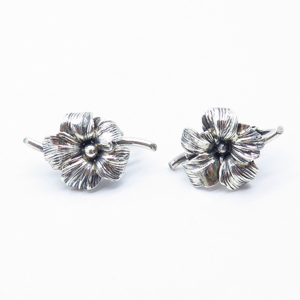 925 Sterling Silver Vintage Danecraft Floral Screw Back Earrings