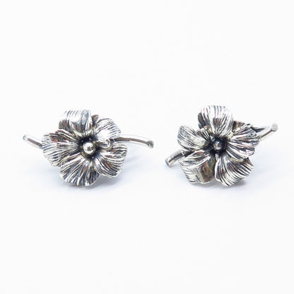 925 Sterling Silver Vintage Danecraft Floral Screw Back Earrings