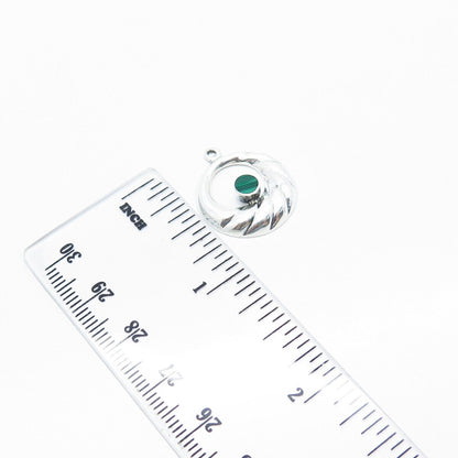 925 Sterling Silver Vintage Real Malachite Gemstone Pendant