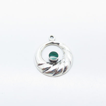 925 Sterling Silver Vintage Real Malachite Gemstone Pendant