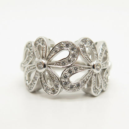 925 Sterling Silver Pave C Z Floral Ring Size 7 1/4