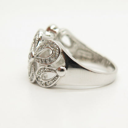 925 Sterling Silver Pave C Z Floral Ring Size 7 1/4