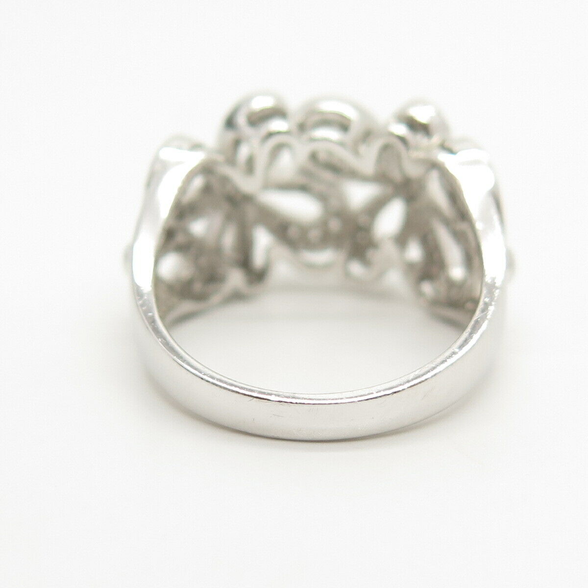 925 Sterling Silver Pave C Z Floral Ring Size 7 1/4