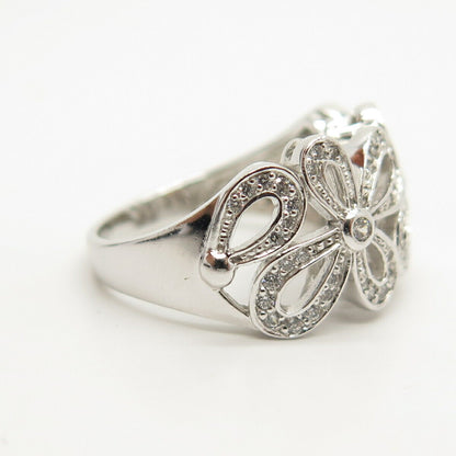 925 Sterling Silver Pave C Z Floral Ring Size 7 1/4