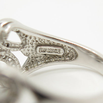 925 Sterling Silver Pave C Z Floral Ring Size 7 1/4