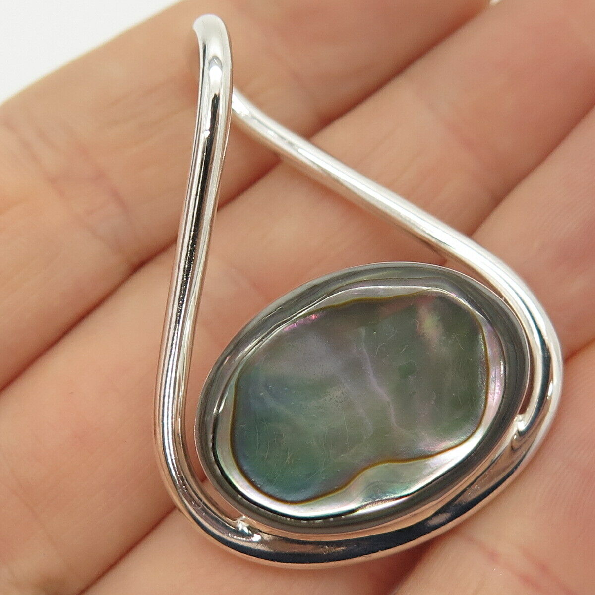 925 Sterling Silver Real Abalone Shell Teardrop Slide Pendant