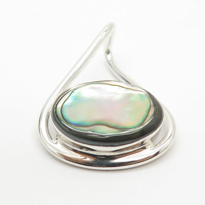 925 Sterling Silver Real Abalone Shell Teardrop Slide Pendant