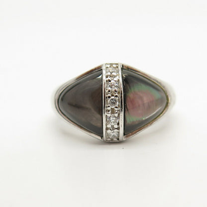 925 Sterling Silver Real Abalone Shell & C Z Ring Size 8.5
