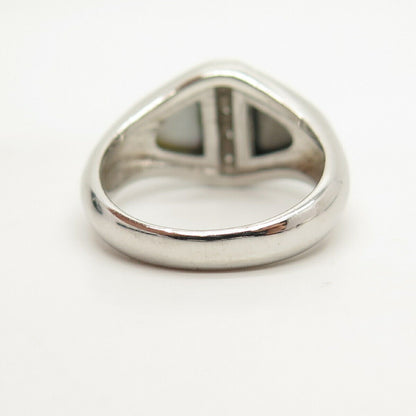 925 Sterling Silver Real Abalone Shell & C Z Ring Size 8.5