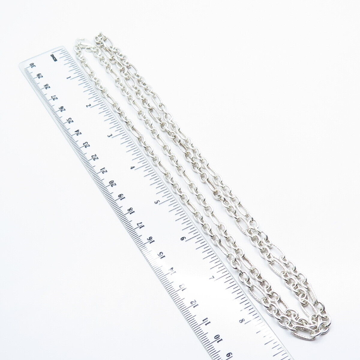 925 Sterling Silver Figaro Chain Necklace 34"