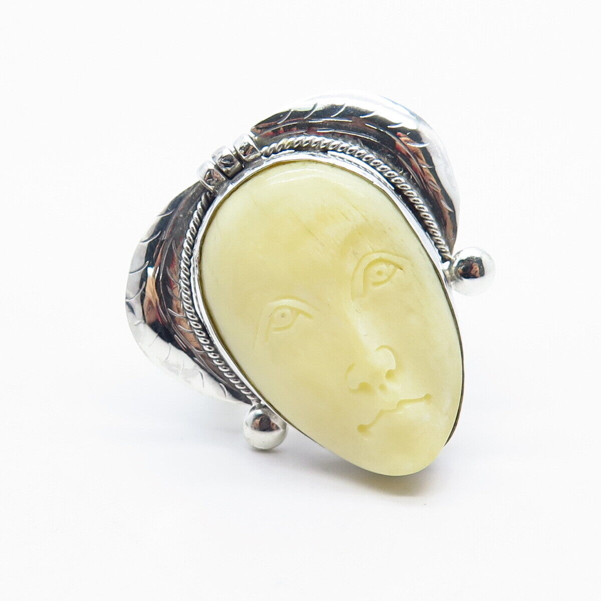 925 Sterling Silver Vintage Real Shell Face Statement Ring Size 11.25