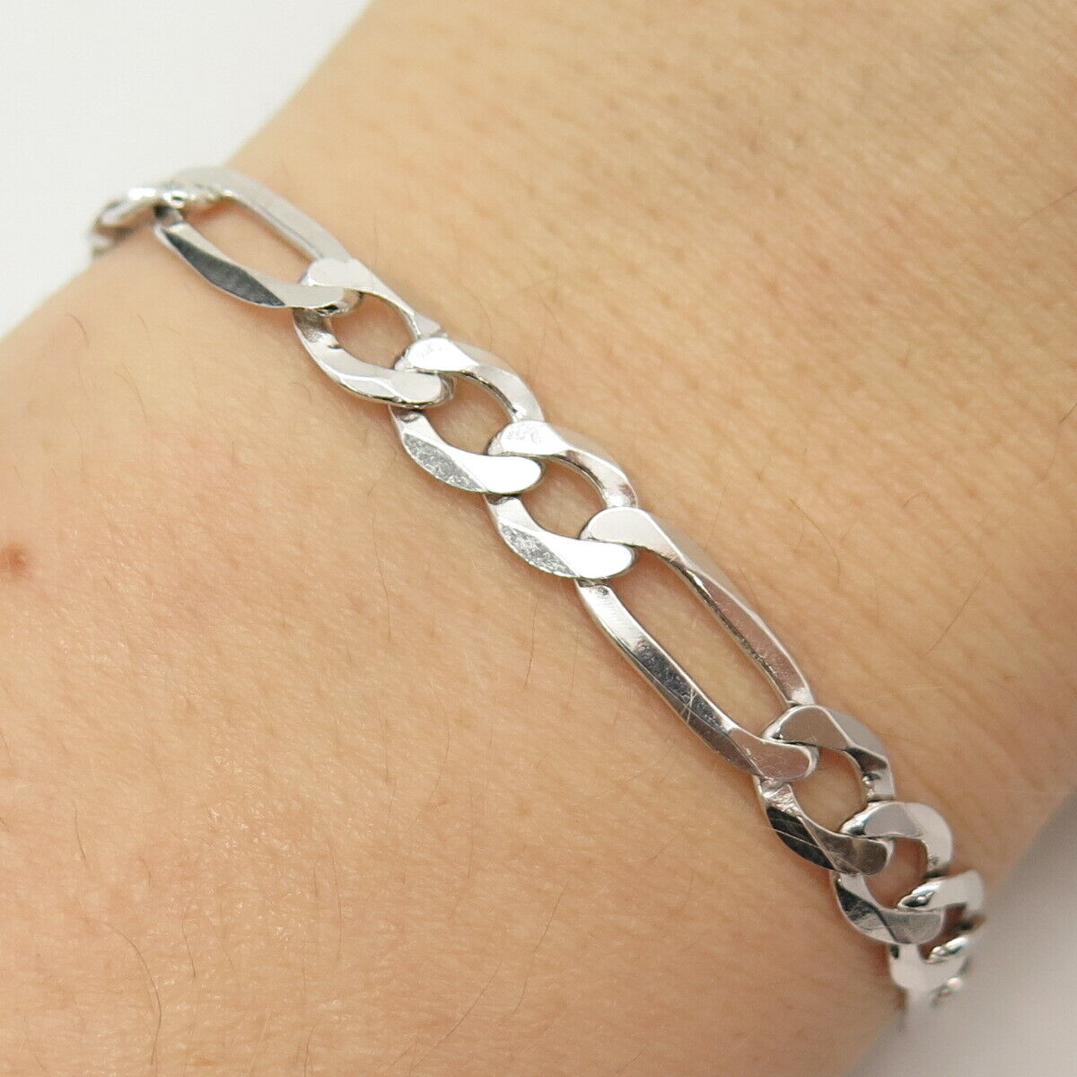 925 Sterling Silver Italy Figaro Link Bracelet 8 1/4"