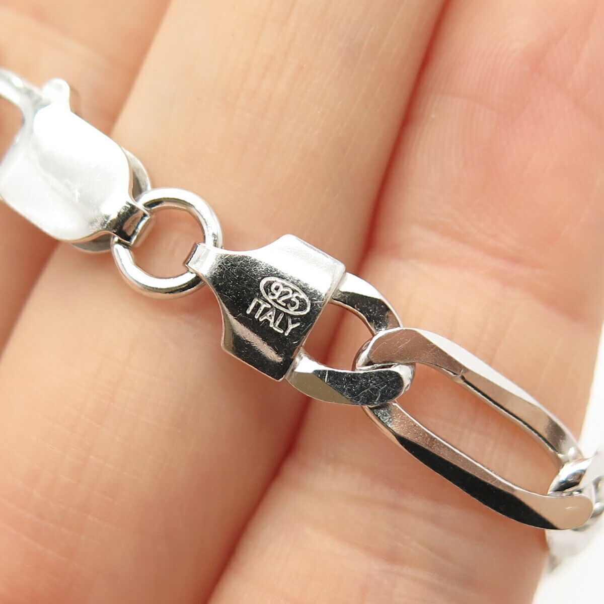 925 Sterling Silver Italy Figaro Link Bracelet 8 1/4"