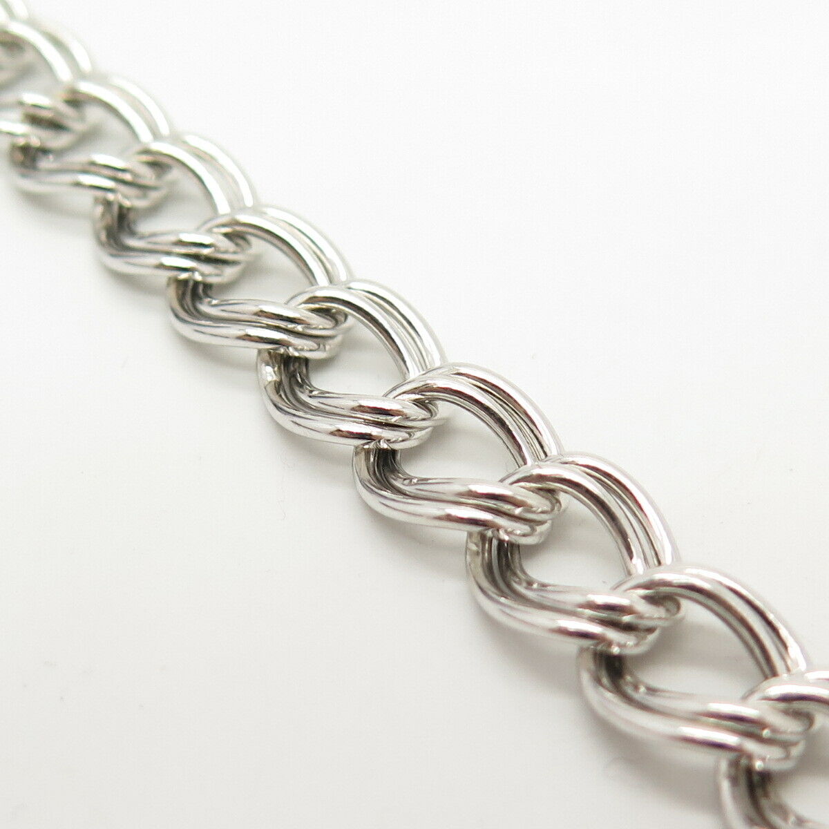 925 Sterling Silver Vintage Double Cable Link Bracelet 7"