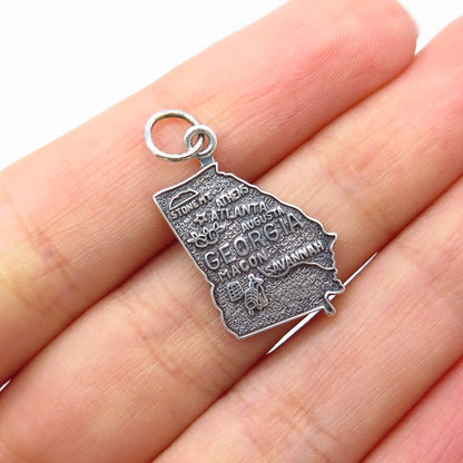 925 Sterling Silver Vintage "Georgia" State Map Charm Pendant