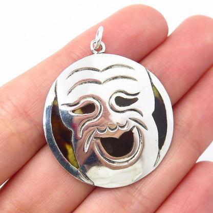 925 Sterling Silver Vintage Real Shell Mask Pendant