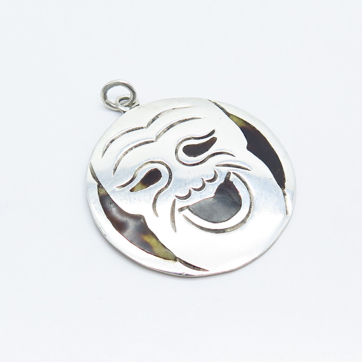 925 Sterling Silver Vintage Real Shell Mask Pendant