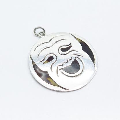 925 Sterling Silver Vintage Real Shell Mask Pendant