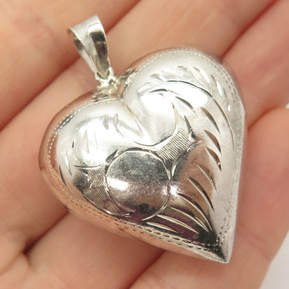 925 Sterling Silver Vintage Etched Hollow Heart Design Pendant