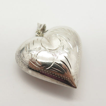 925 Sterling Silver Vintage Etched Hollow Heart Design Pendant