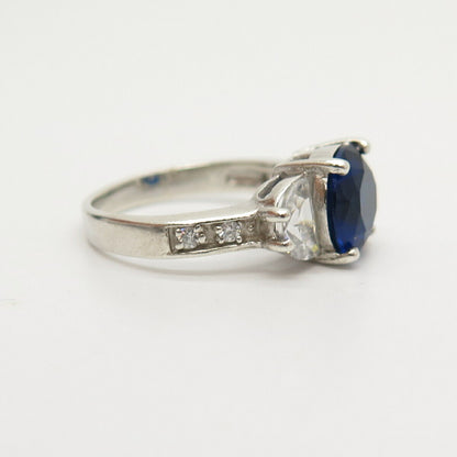 925 Sterling Silver White & Blue C Z Ring Size 6 1/4