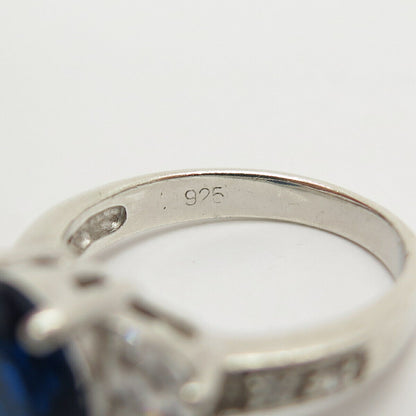 925 Sterling Silver White & Blue C Z Ring Size 6 1/4