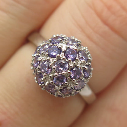 925 Sterling Silver Amethyst-Tone C Z Ball Design Ring Size 8