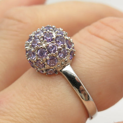 925 Sterling Silver Amethyst-Tone C Z Ball Design Ring Size 8