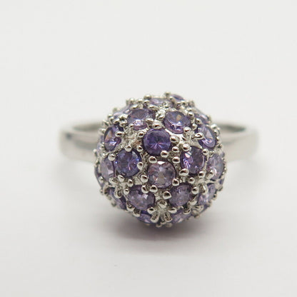 925 Sterling Silver Amethyst-Tone C Z Ball Design Ring Size 8